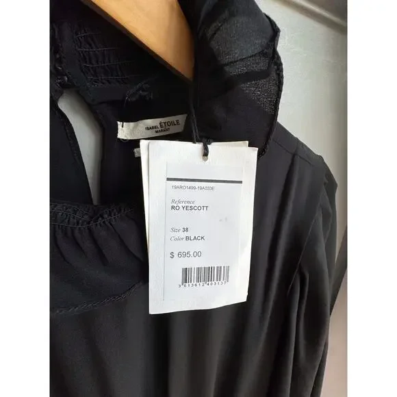 Isabel Marant Etoile Yescott Dress Sz 6 EU Sz 36 Black Silk Asymmetric Midi NWT - Picture 6 of 12